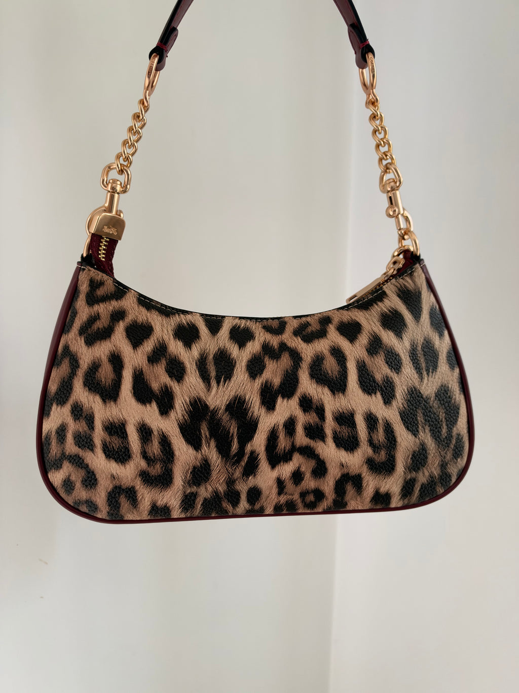 Teri Leopard Burgundy Beige Shoulder Handbag