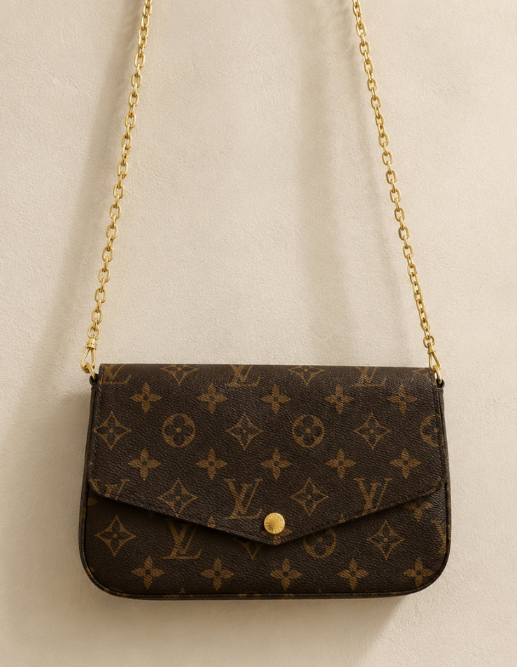 Vintage Monogram Canvas Chain Crossbody Wallet Bag – Brown | Y2K Shoulder Bag