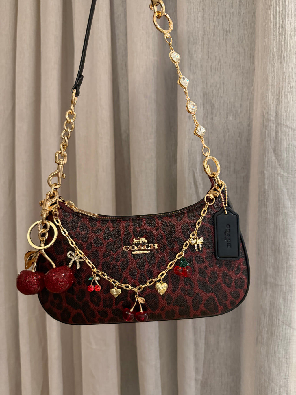 Teri Leopard Burgundy Shoulder Handbag