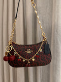 Teri Leopard Burgundy Shoulder Handbag