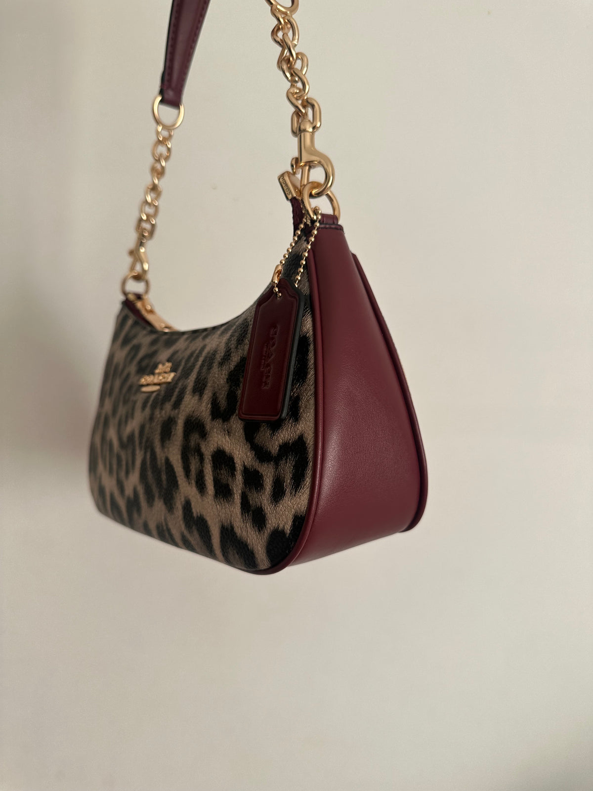Teri Leopard Burgundy Beige Shoulder Handbag