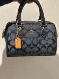 Mini Rowan Satchel in the classic Signature canvas in Denim blue Cross body strap