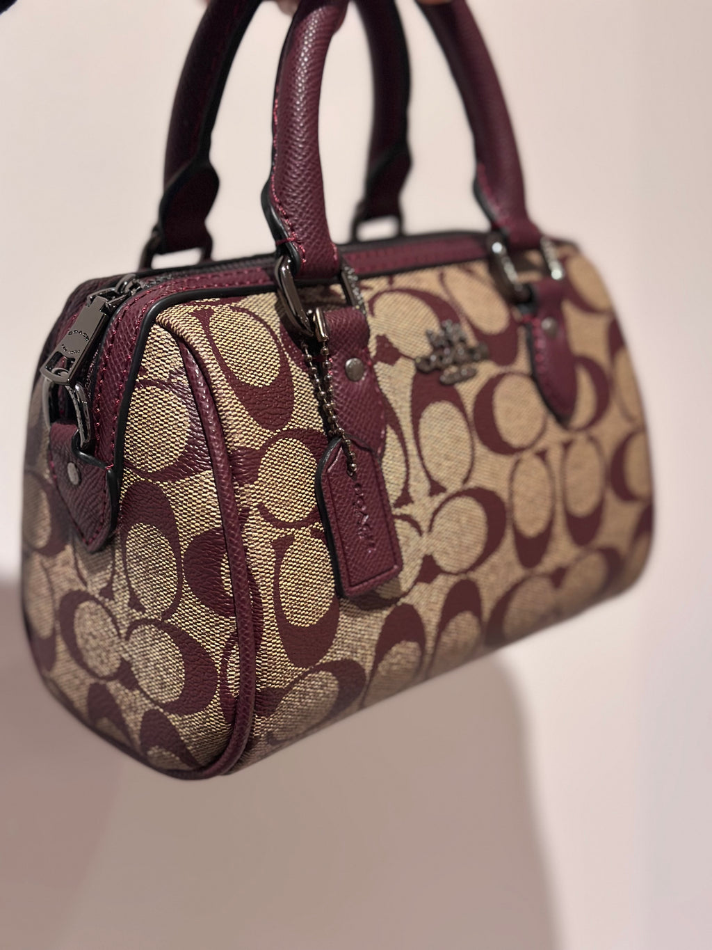 Mini Rowan Satchel Signature Canvas Burgundy Crossbody Bag