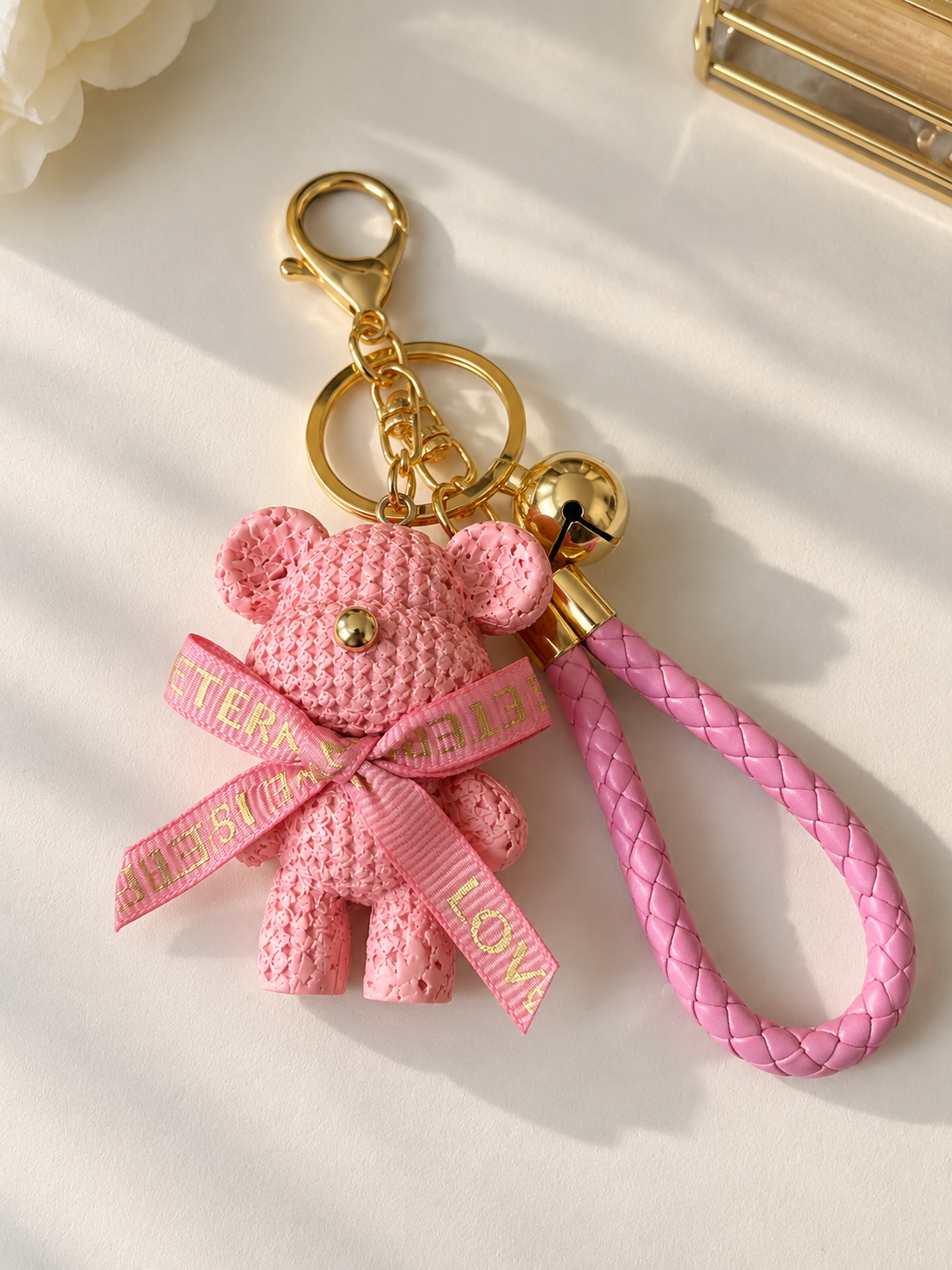 Pink Teddy Bear Bag Charm Keychain