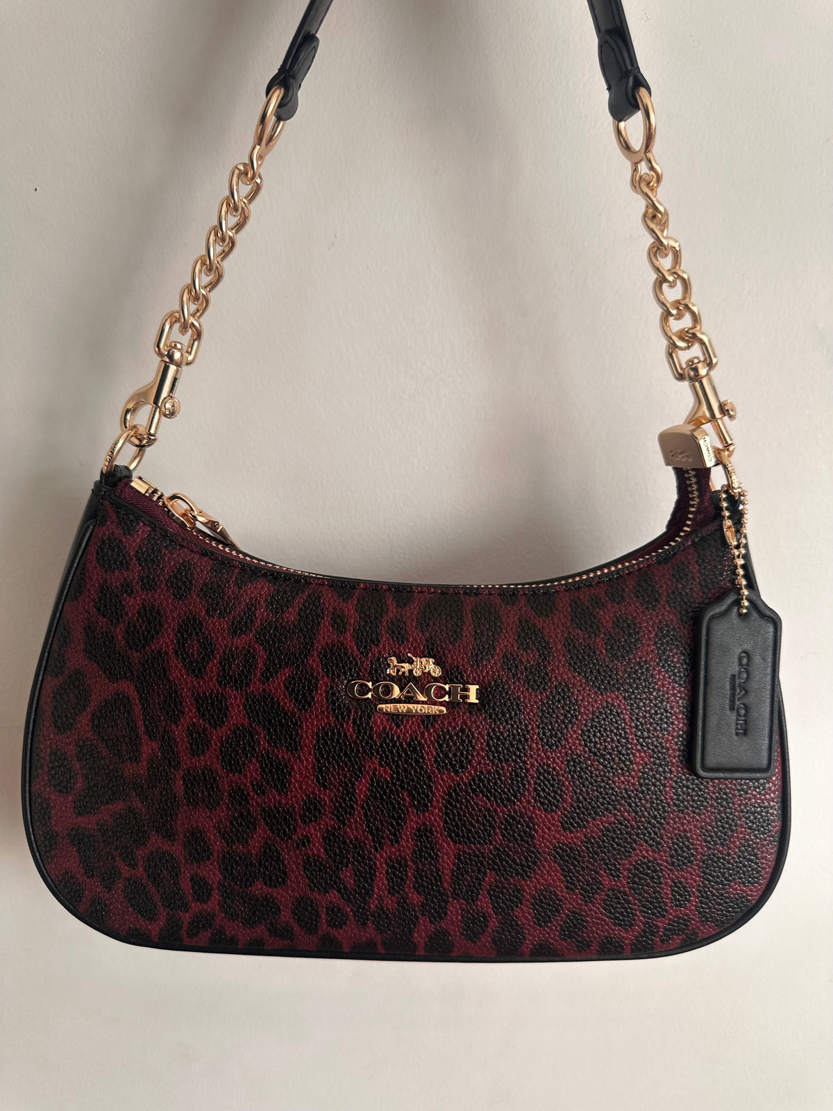 Teri Leopard Burgundy Shoulder Handbag