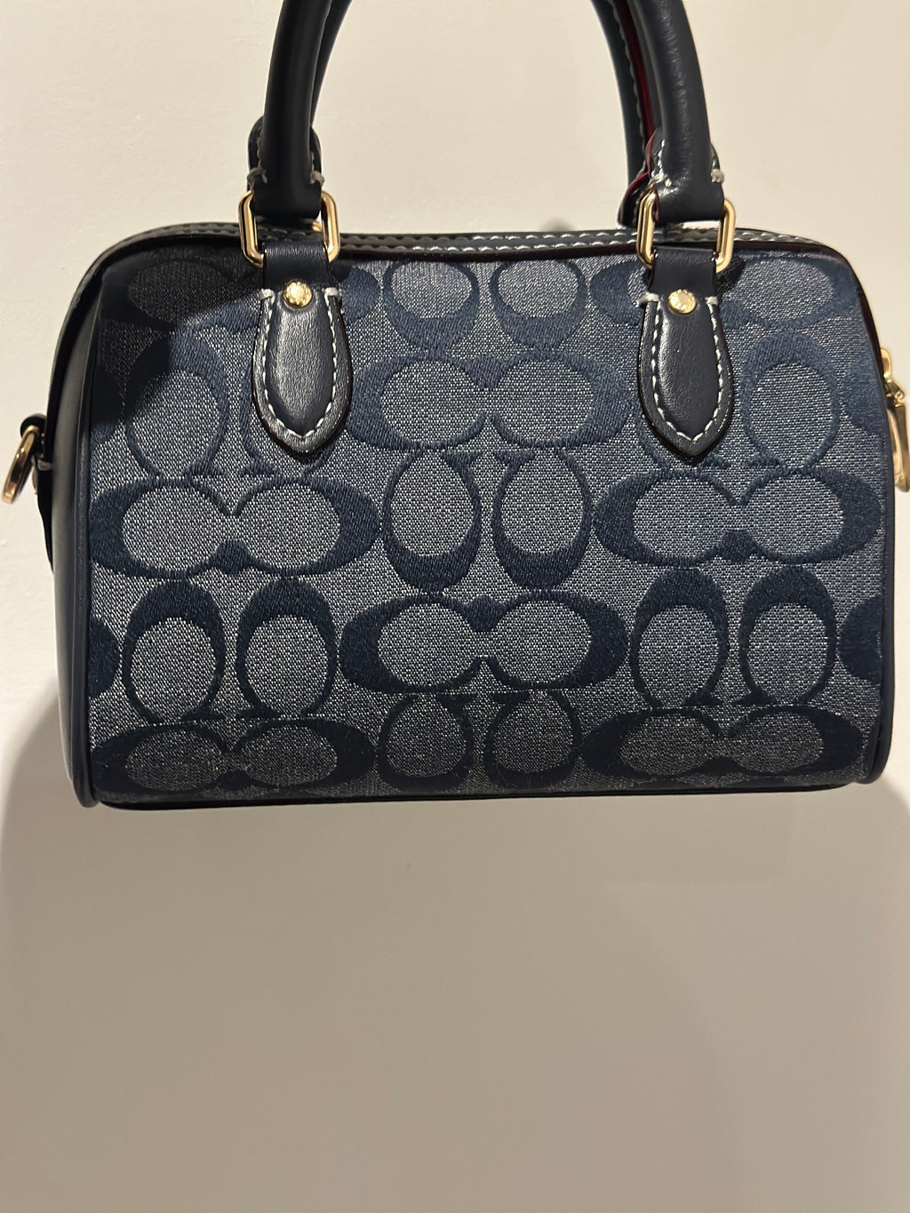 Mini Rowan Satchel in the classic Signature canvas in Denim blue Cross body strap