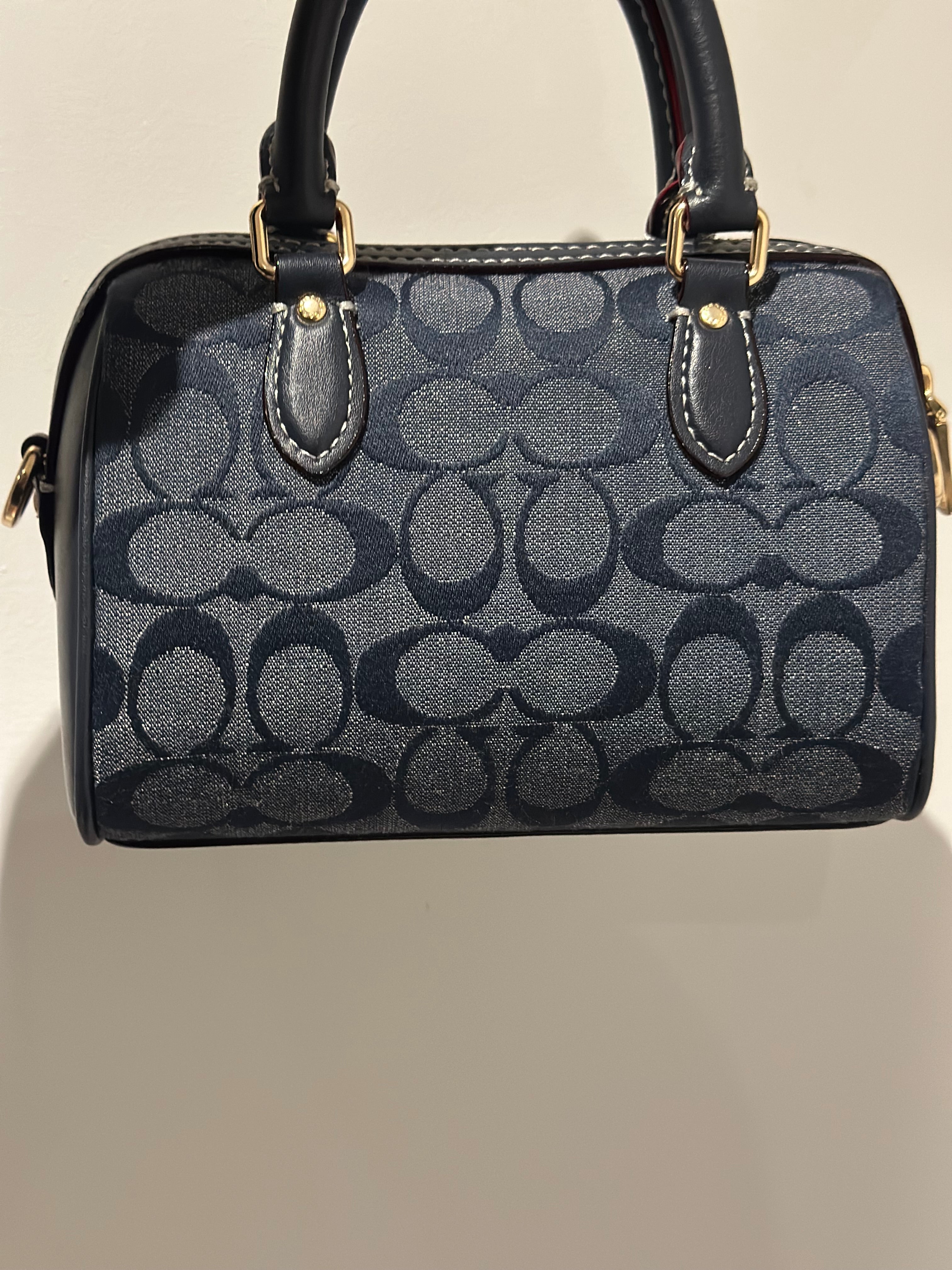 Mini Rowan Satchel in the classic Signature canvas in Denim blue Cross body strap