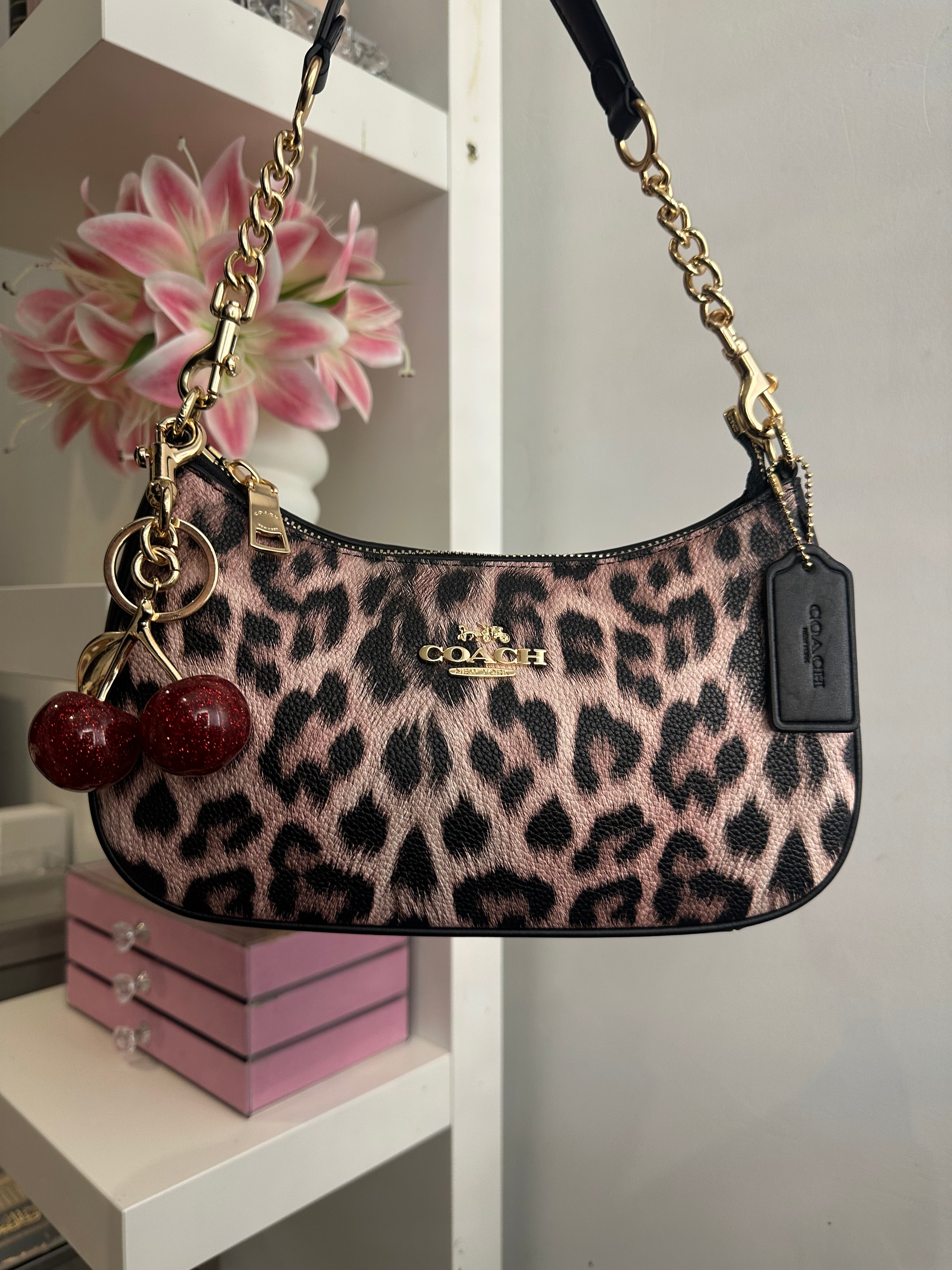 Teri Leopard Black Shoulder Handbag
