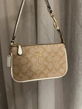 Signature Canvas Shoulder Bag – Tan & White
