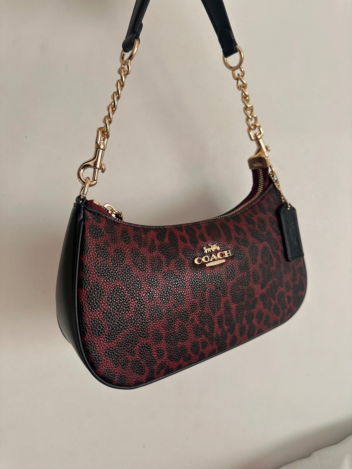 Teri Leopard Burgundy Shoulder Handbag