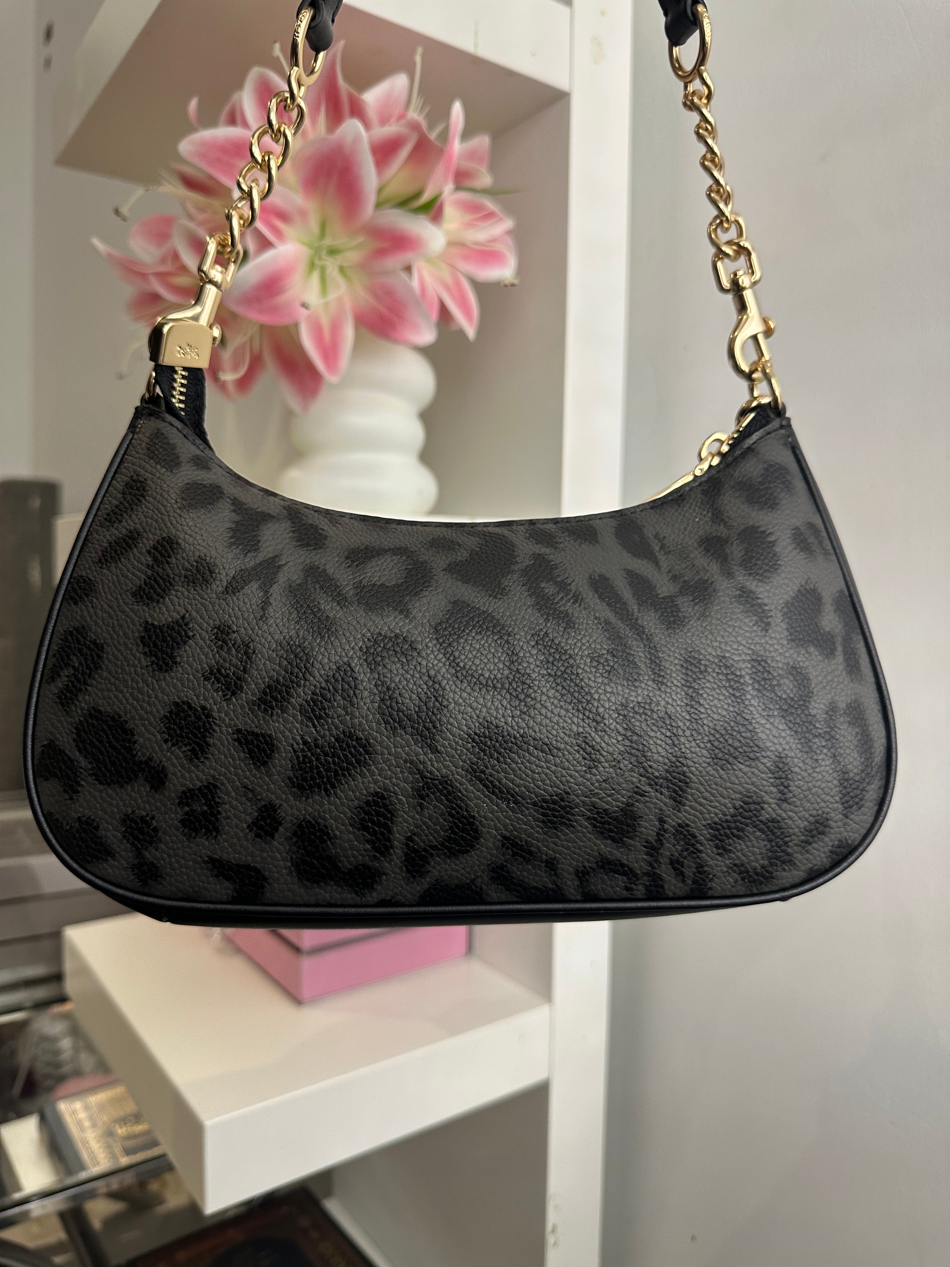 Teri Leopard Black Shoulder Handbag