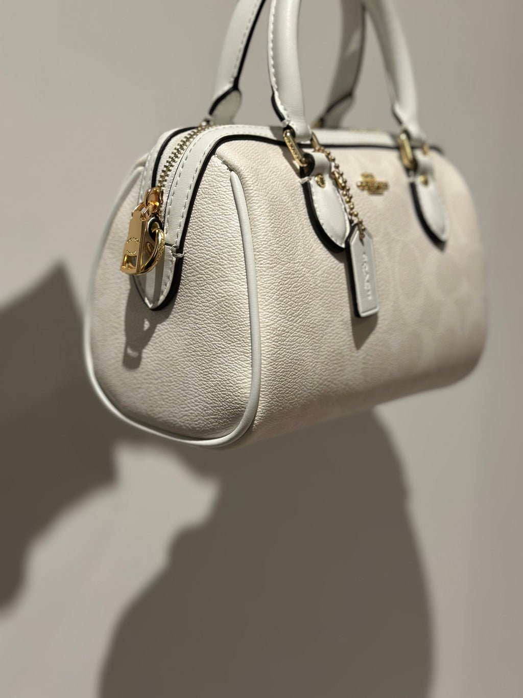 Mini Rowan Satchel Signature Canvas White Crossbody Bag