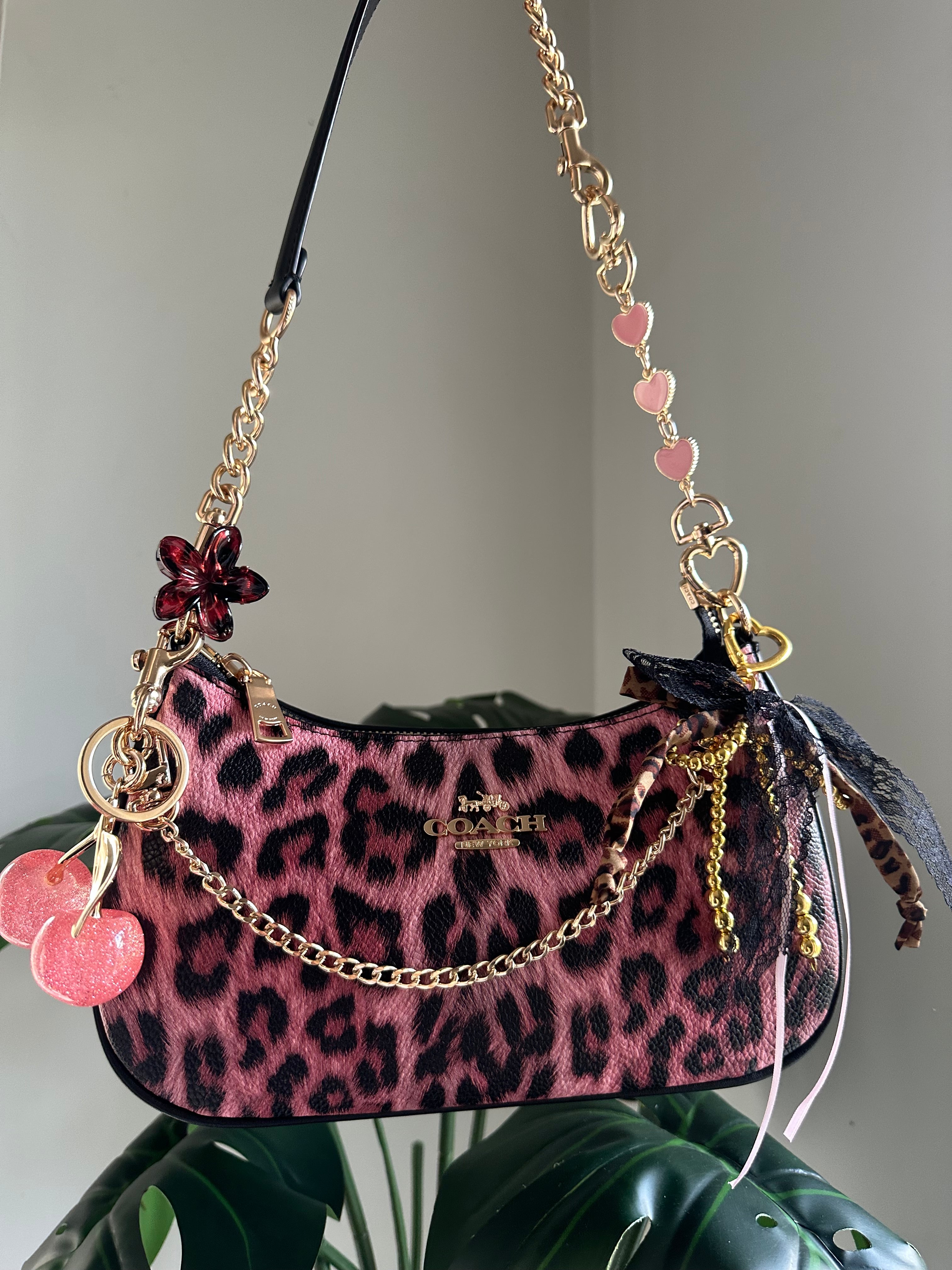 Teri Leopard Pink Black Shoulder Handbag