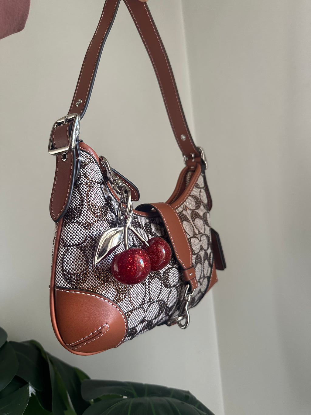 Hampton Hobo Signature Rhinestone jacquard canvas in a beige/tan