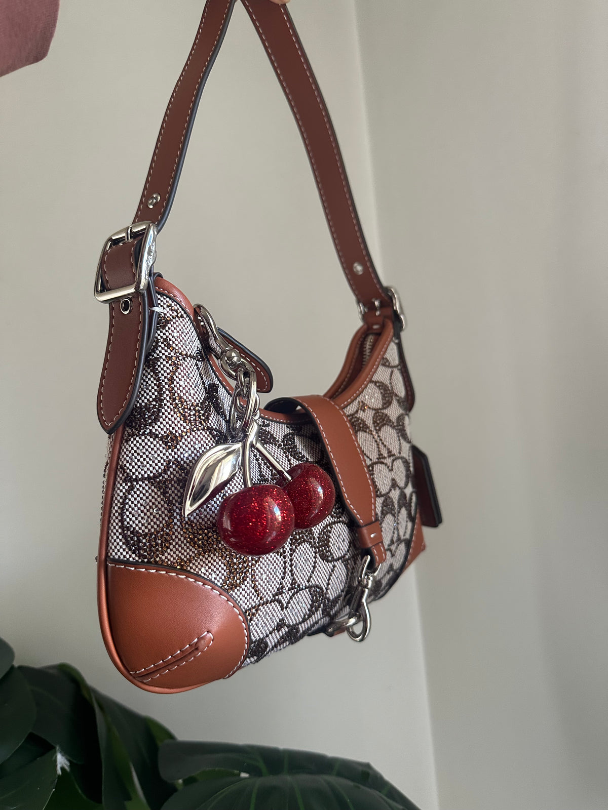 Hampton Hobo Signature Rhinestone jacquard canvas in a beige/tan