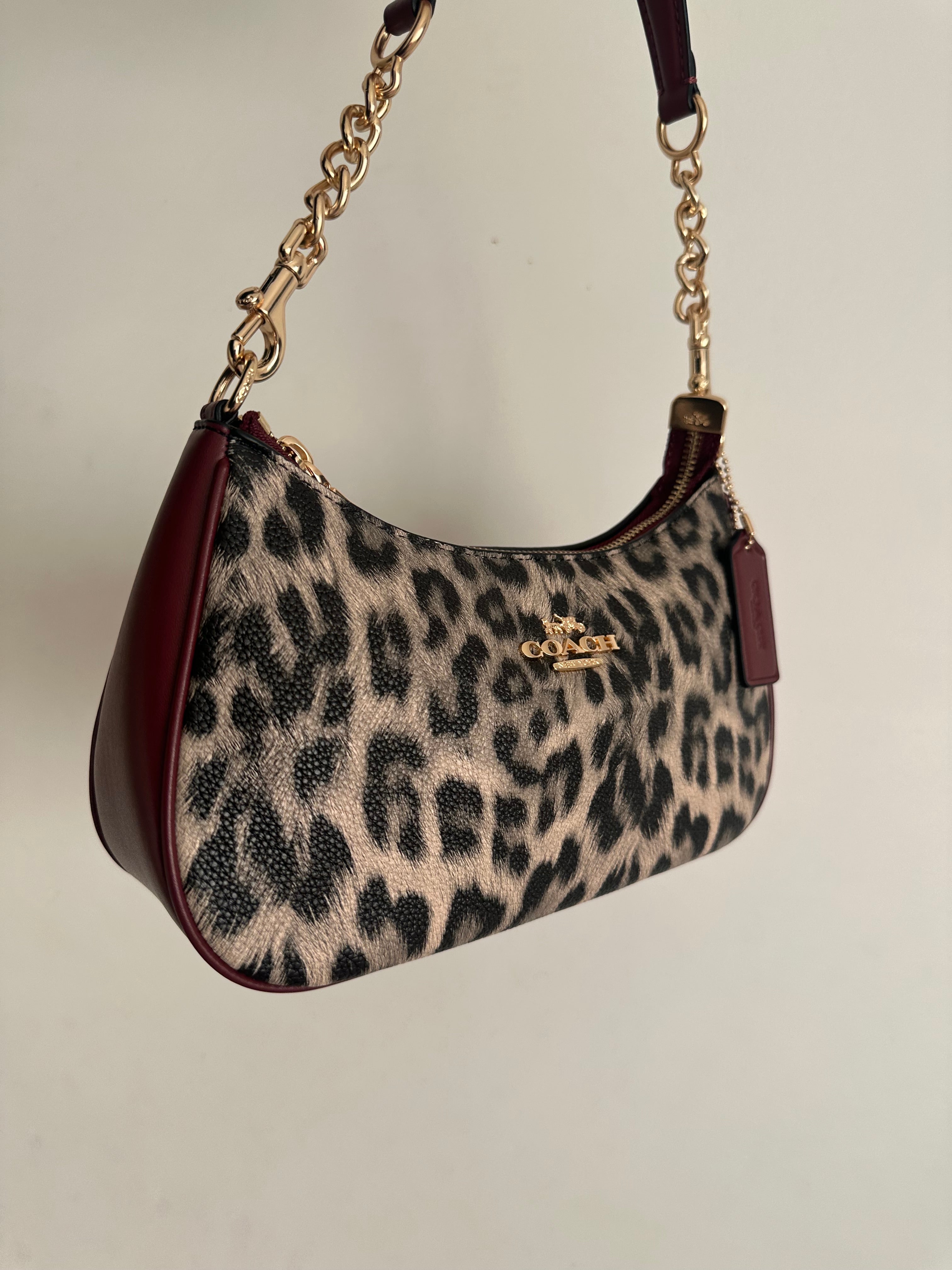Teri Leopard Burgundy Beige Shoulder Handbag