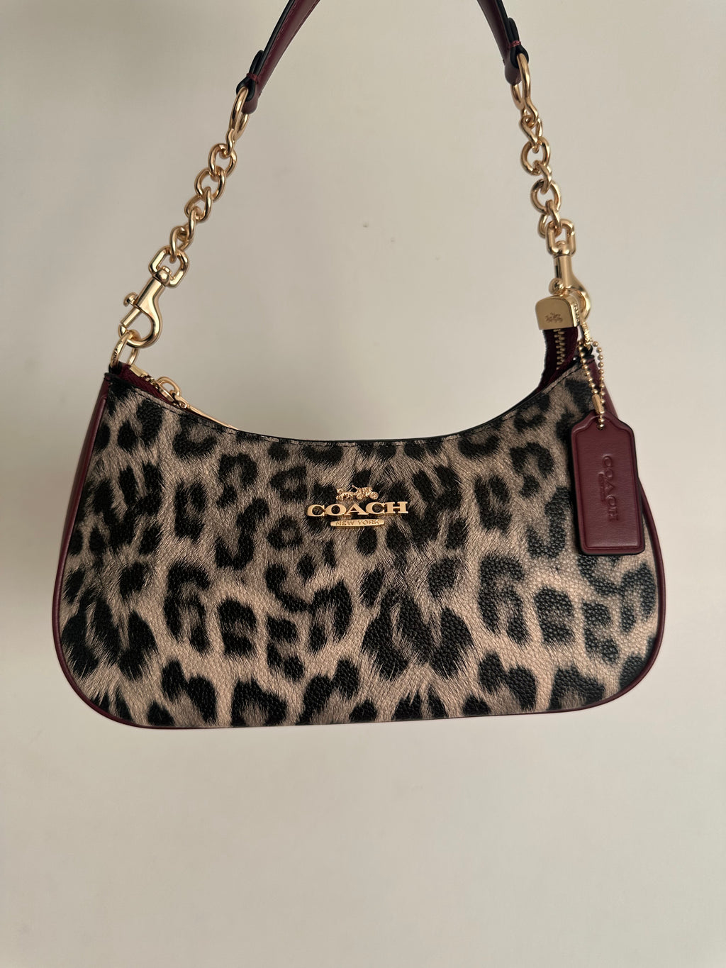 Teri Leopard Burgundy Beige Shoulder Handbag