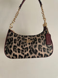 Teri Leopard Burgundy Beige Shoulder Handbag
