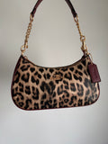 Teri Leopard Burgundy Beige Shoulder Handbag