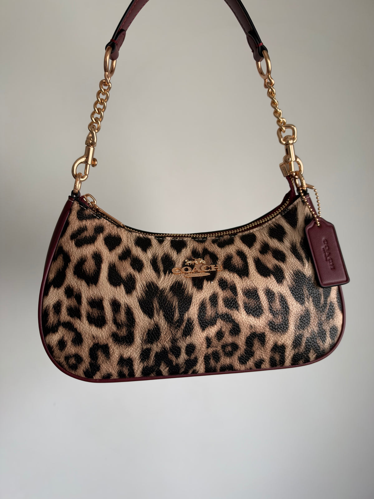 Teri Leopard Burgundy Beige Shoulder Handbag