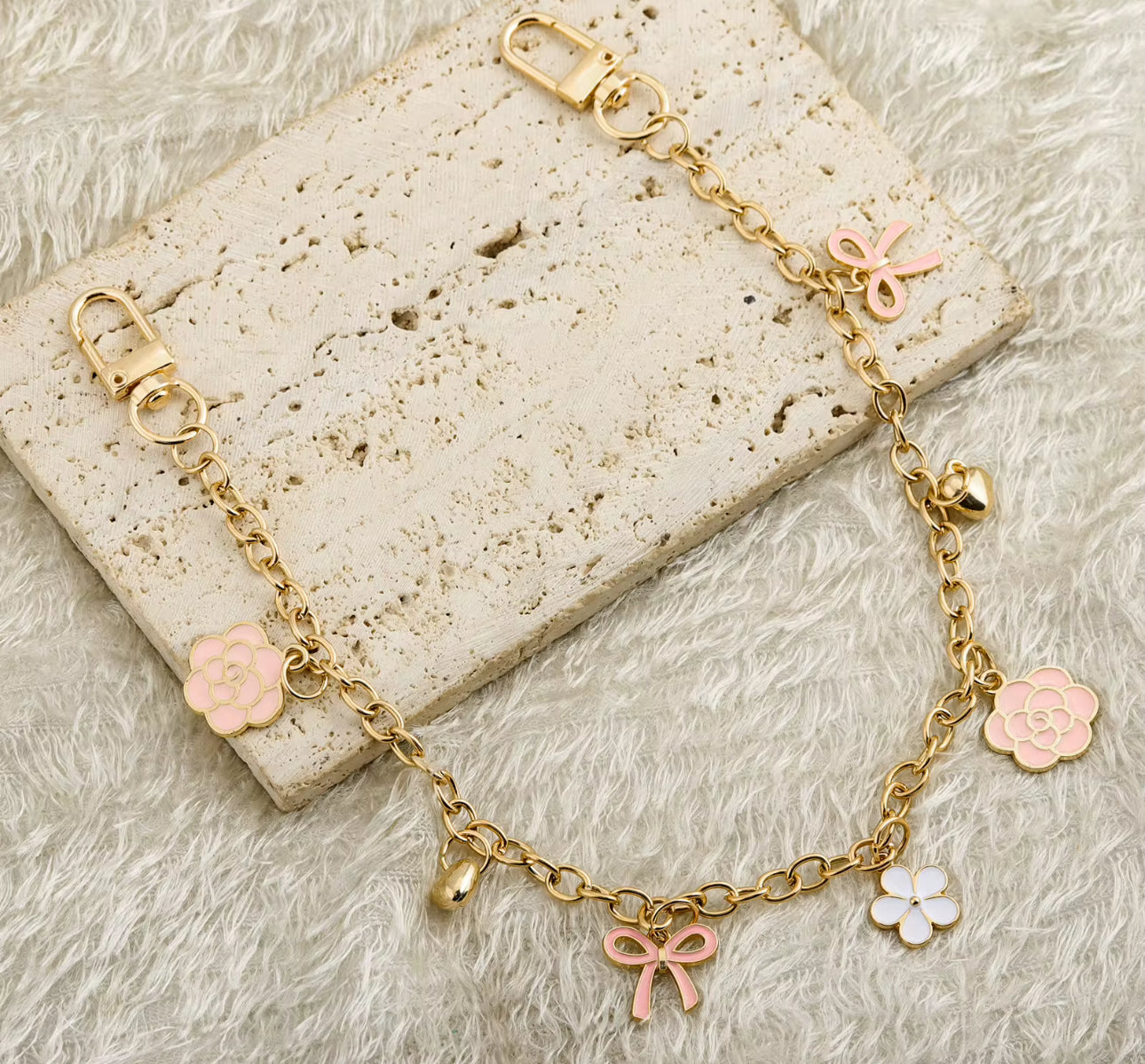Pink chain bag gold charm accessories