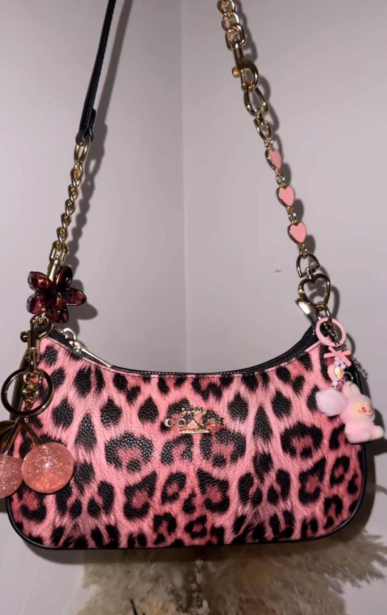 Teri Leopard Pink Black Shoulder Handbag