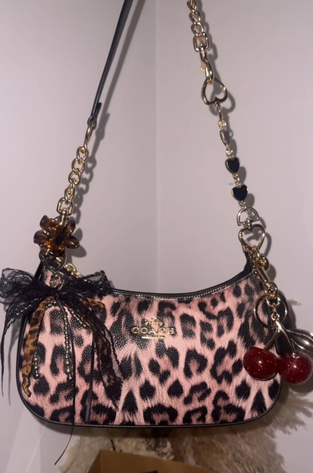 Teri Leopard Black Shoulder Handbag