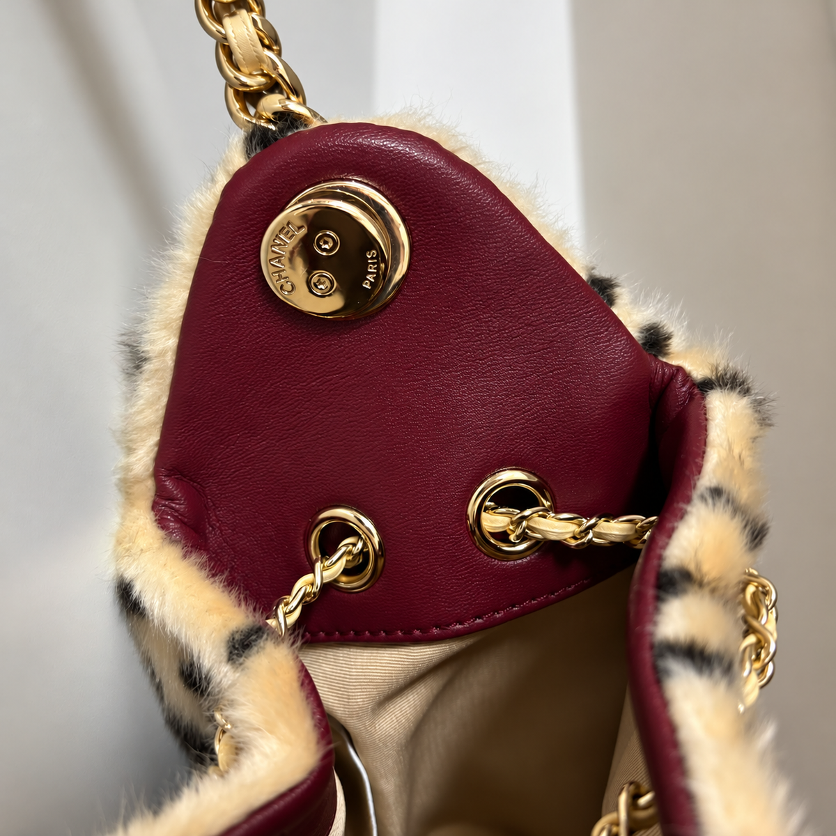 Leopard Faux Fur Chain Shoulder Bag