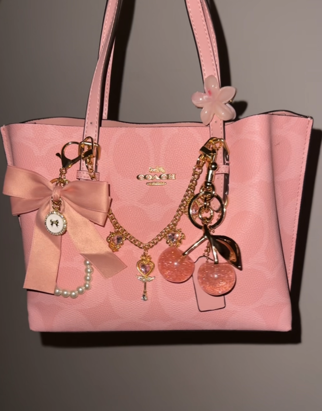 Pink Teri Coach Shoulder Handbag