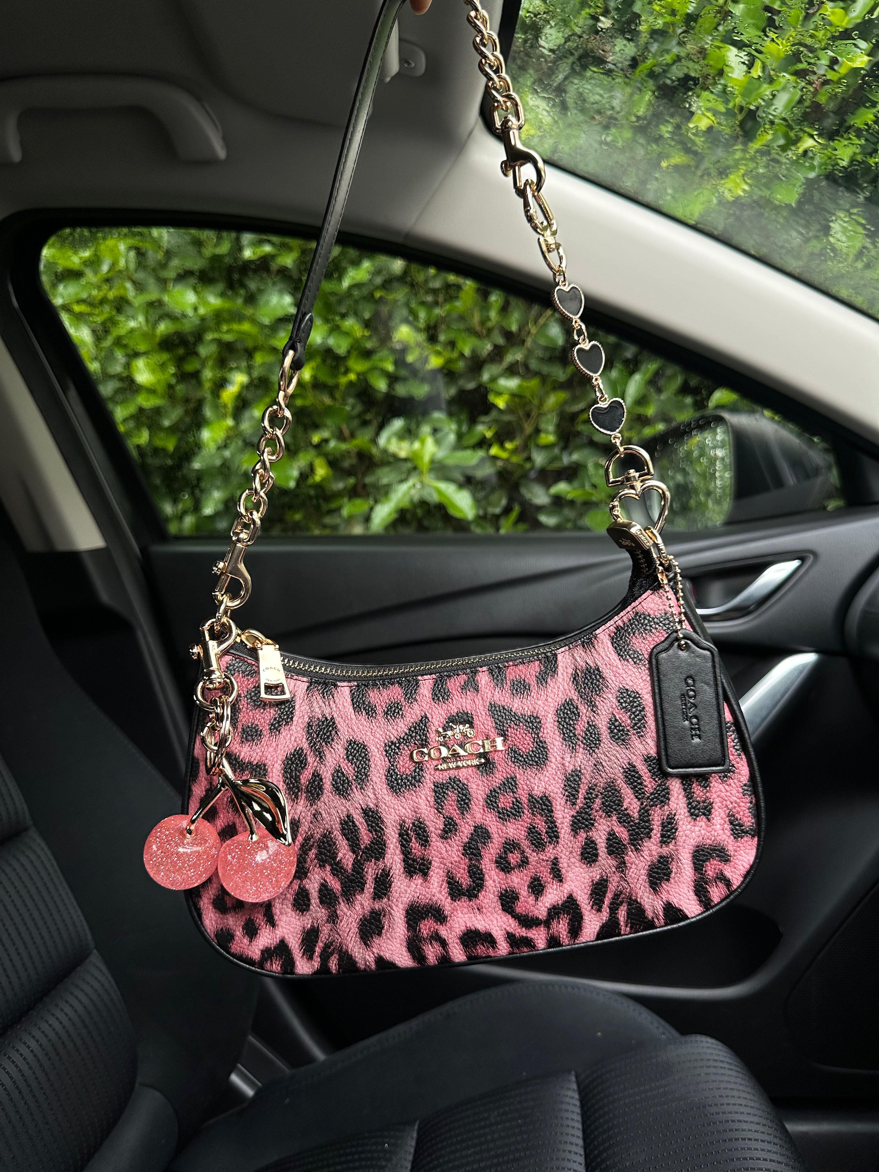 Teri Leopard Pink Black Shoulder Handbag