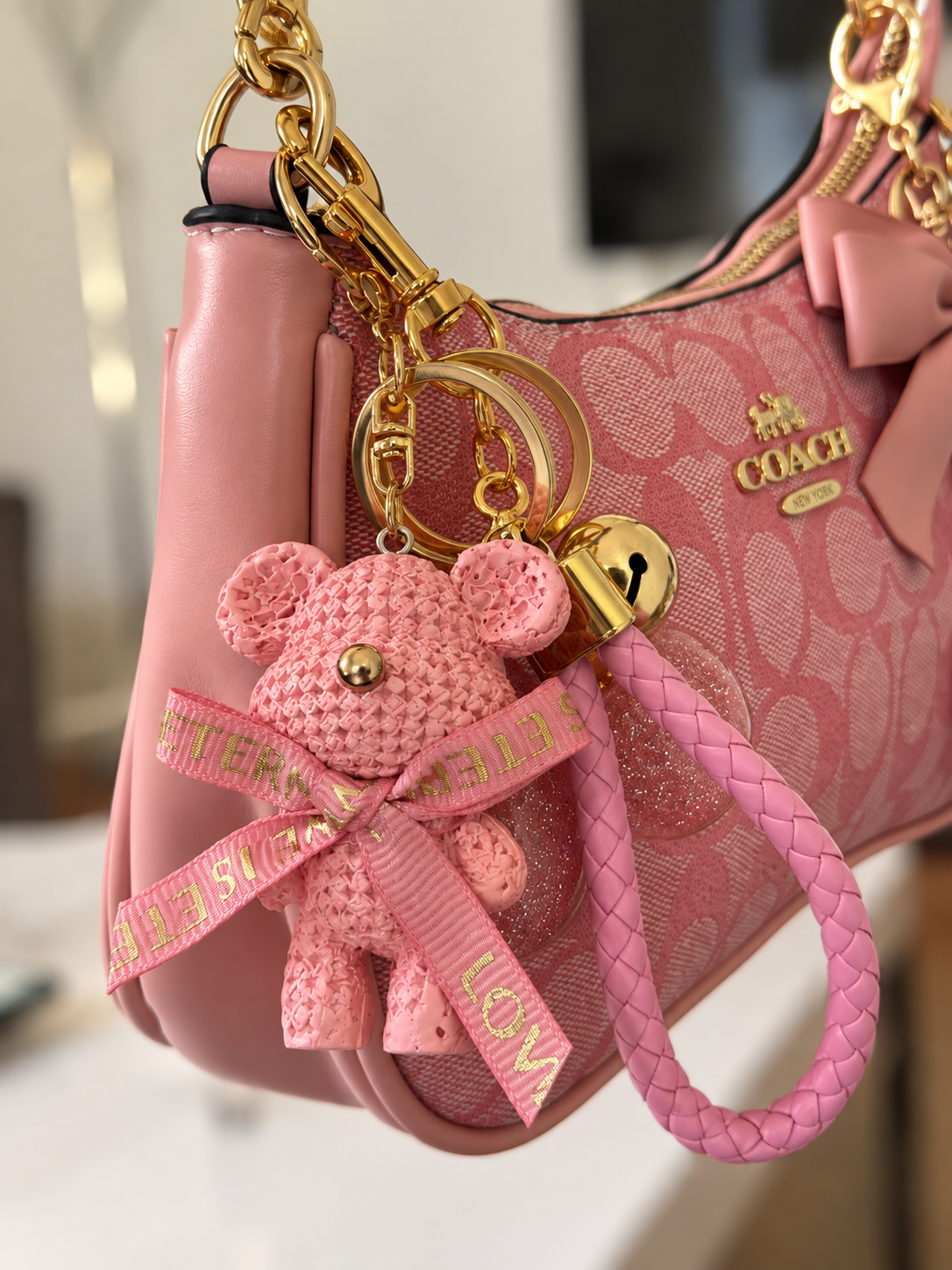 Pink Teddy Bear Bag Charm Keychain
