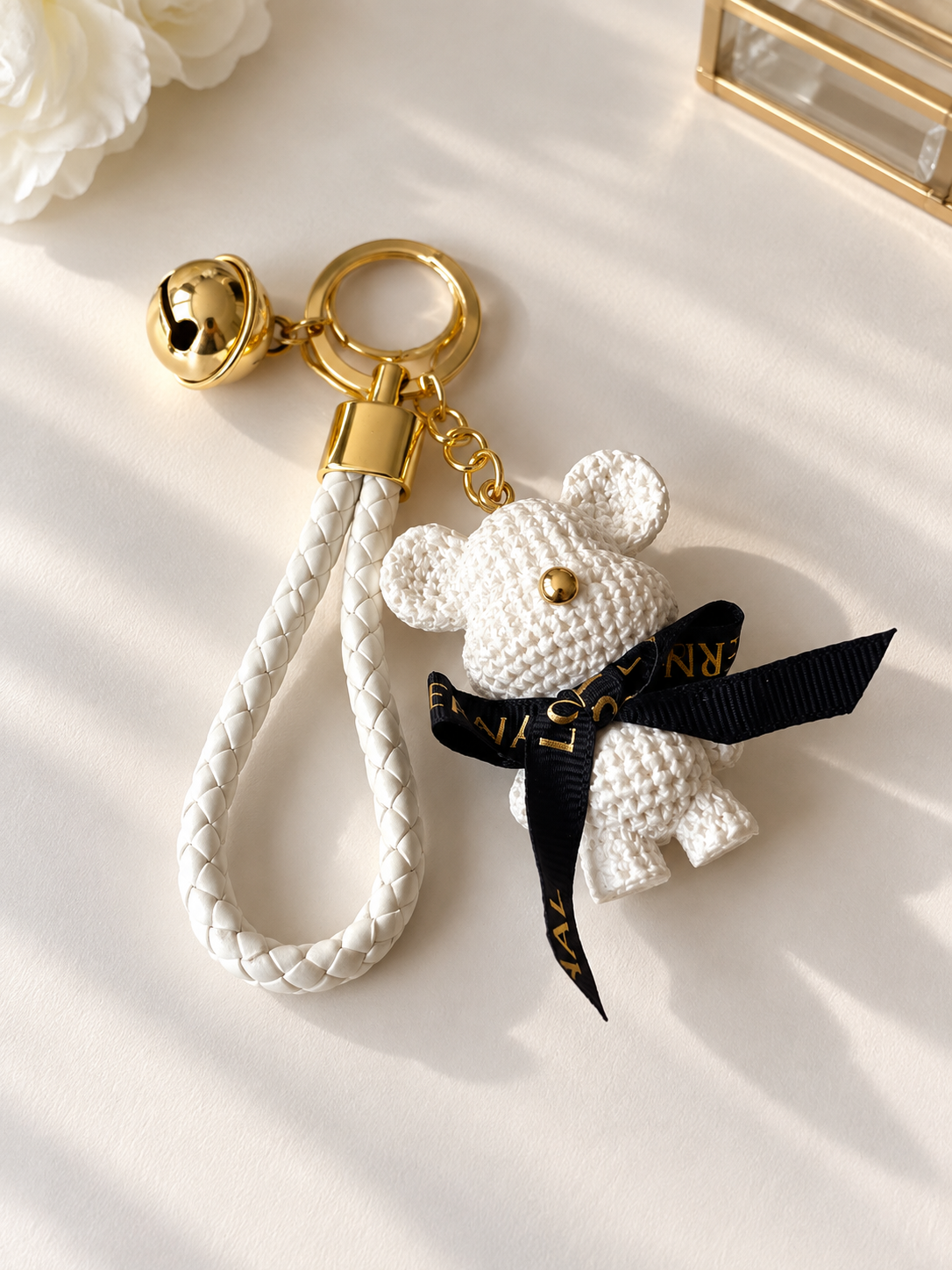 White Teddy Bear Bag Charm Keychain