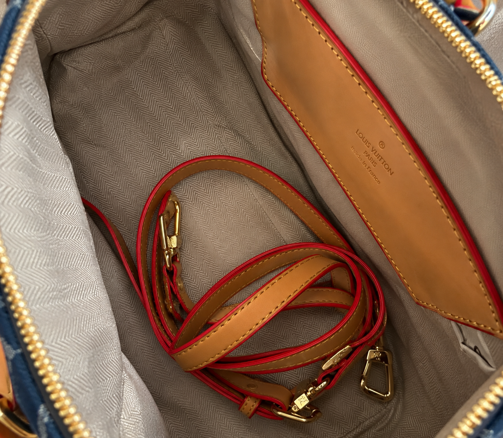 Denim Monogram Boston Bag – Blue & Tan